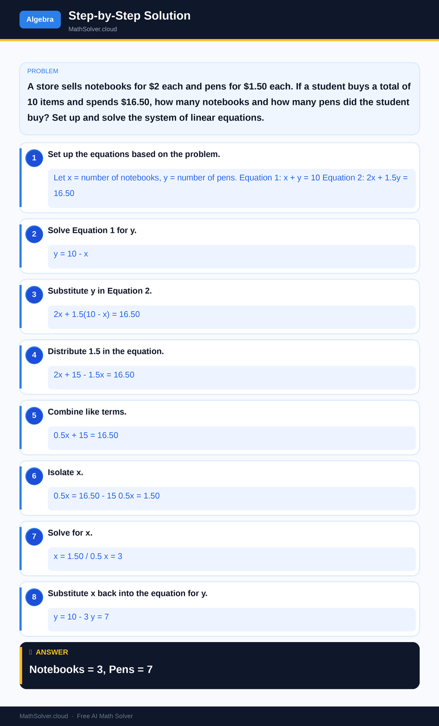 MathSolver solving example 2 — Algebra