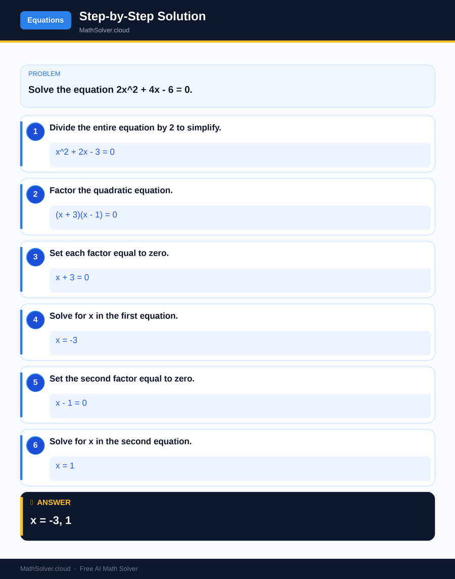 MathSolver solving example 2 — Equation Solving