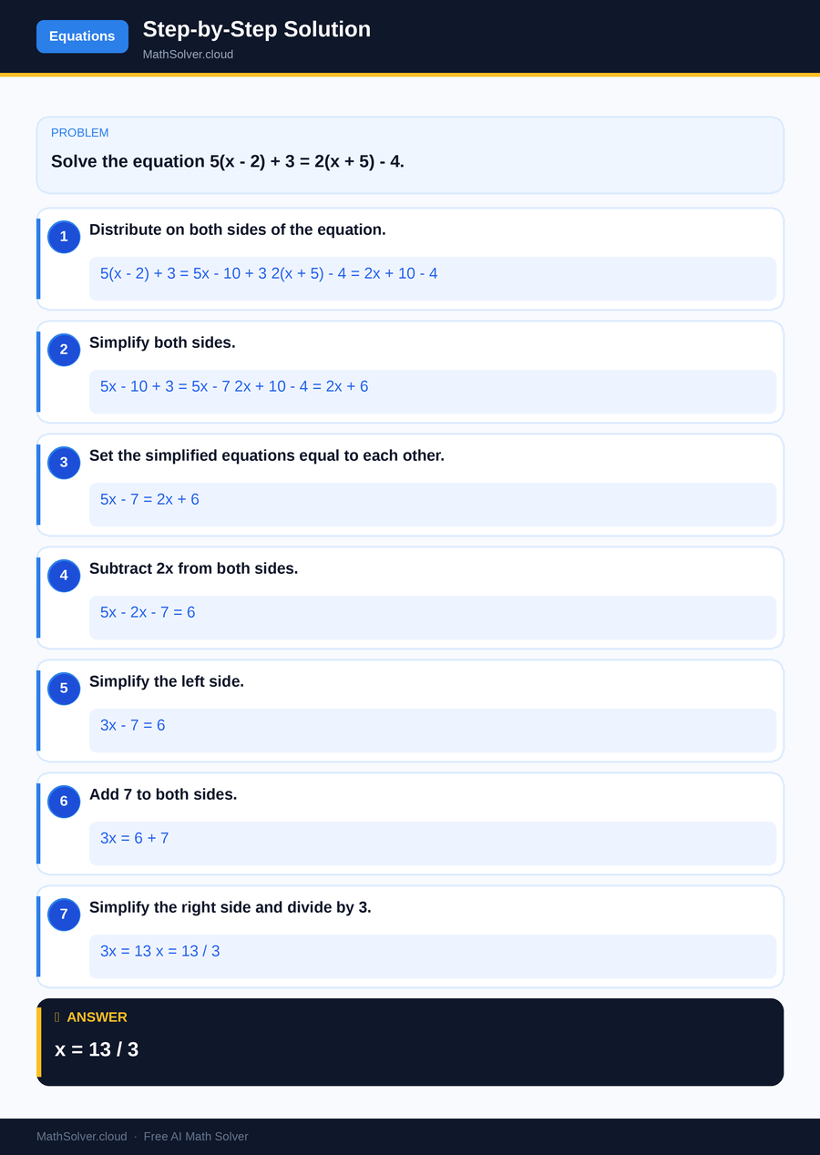 MathSolver solving example 2 — Equation Solving