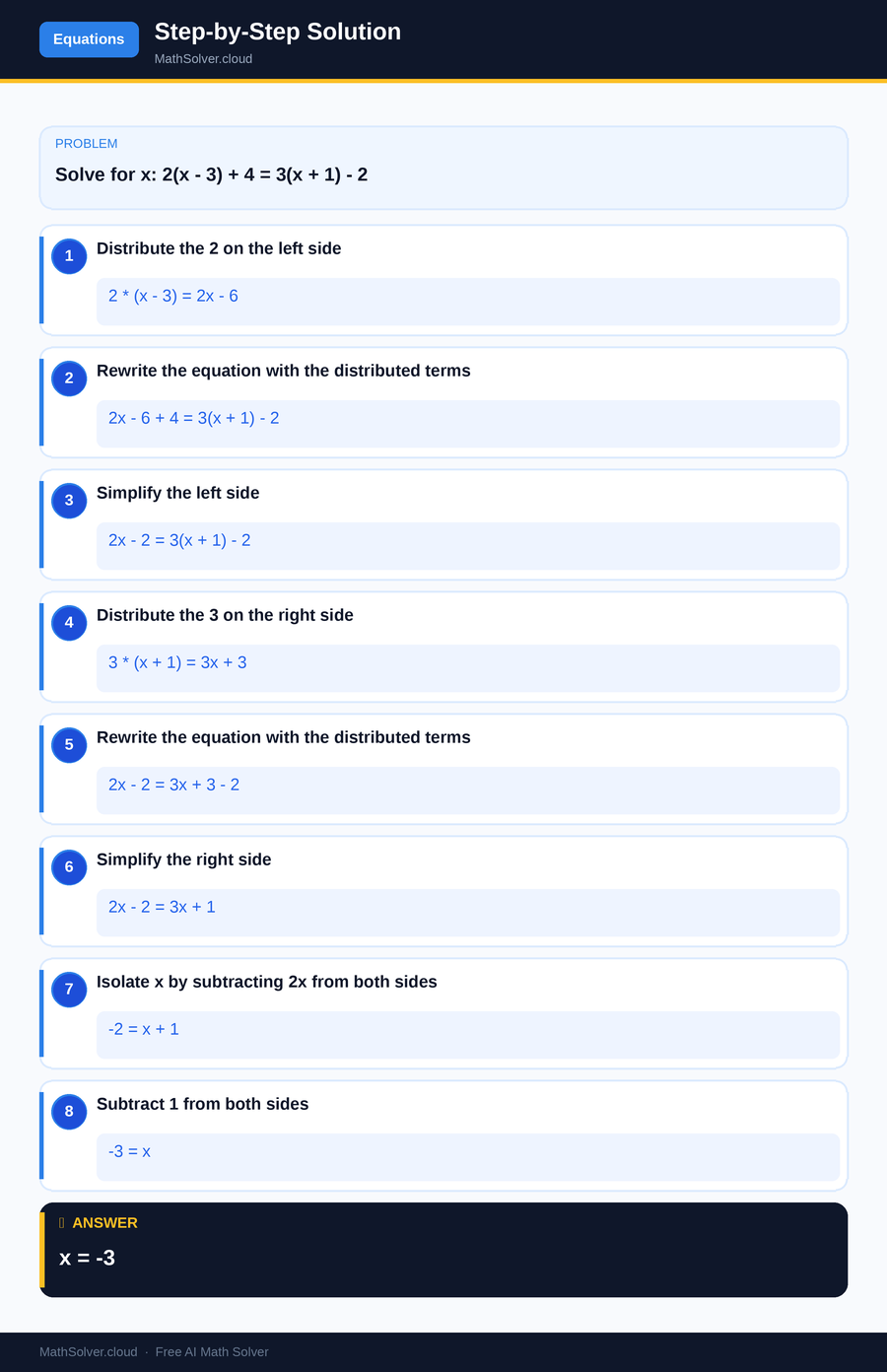 MathSolver solving example 2 — Equation Solving