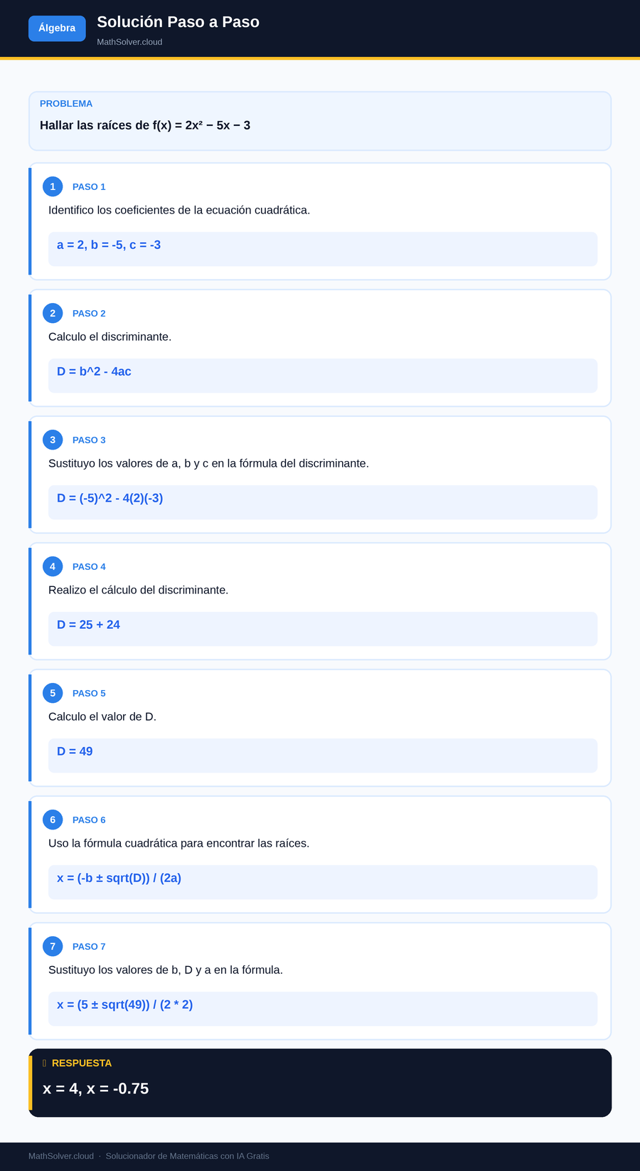 MathSolver resolviendo el ejemplo 2 — Álgebra