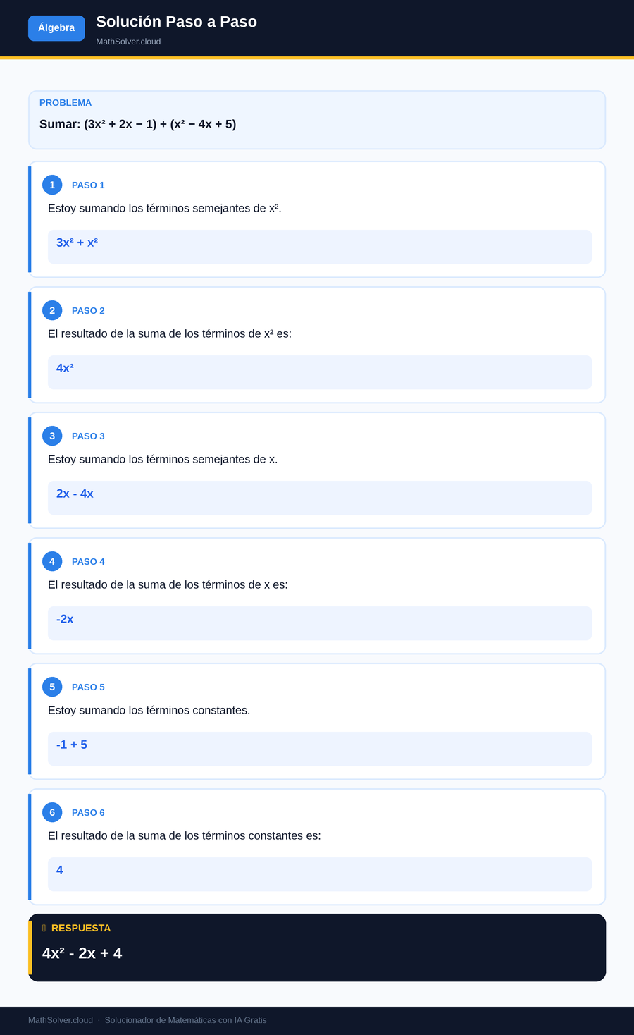 MathSolver resolviendo el ejemplo 1 — Álgebra
