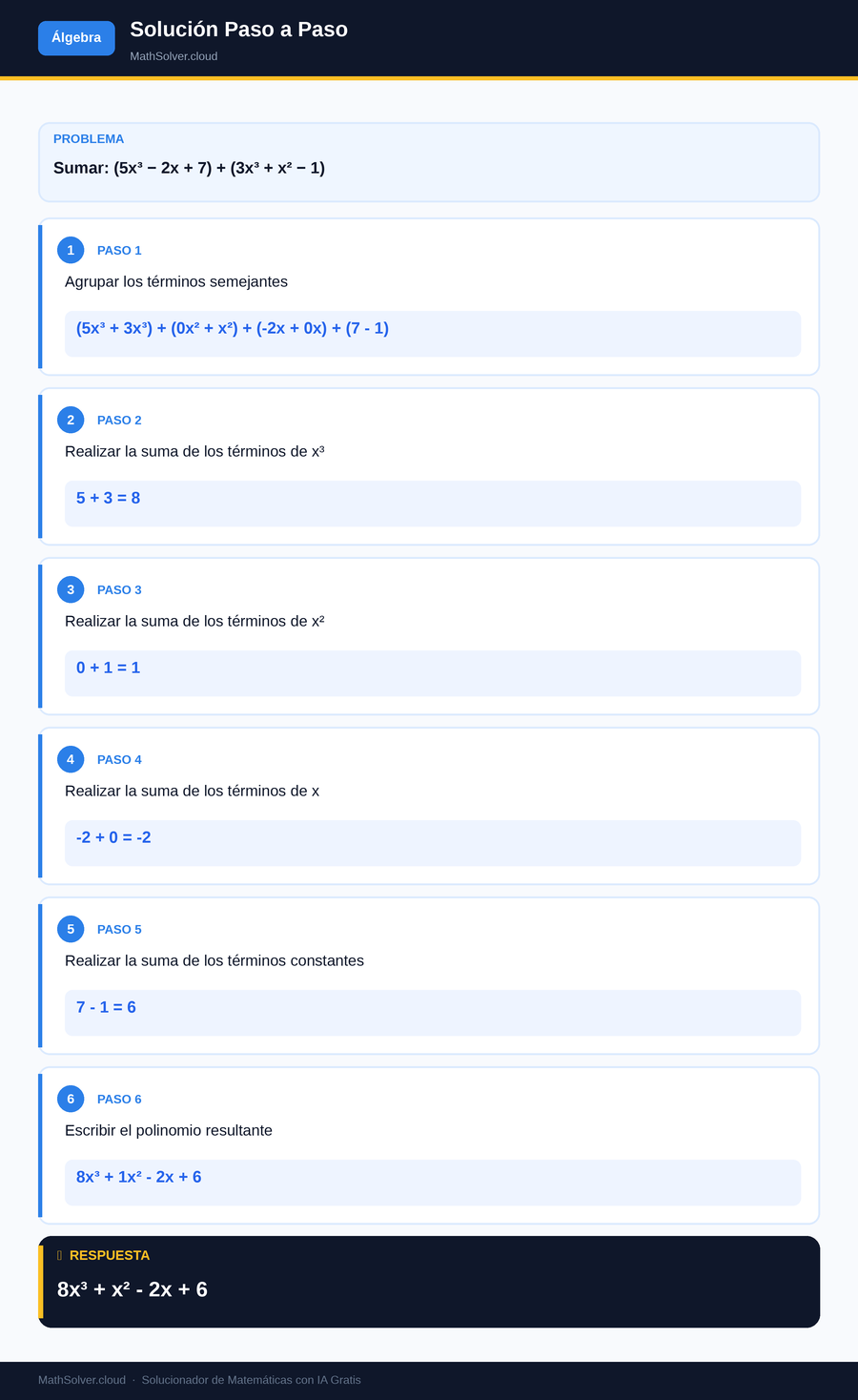 MathSolver resolviendo el ejemplo 2 — Álgebra