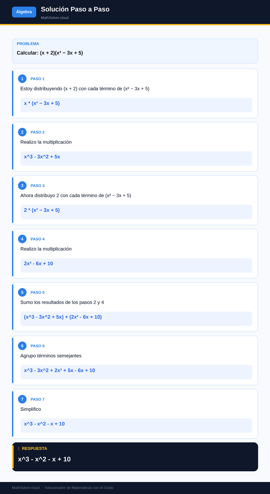 MathSolver resolviendo el ejemplo 1 — Álgebra