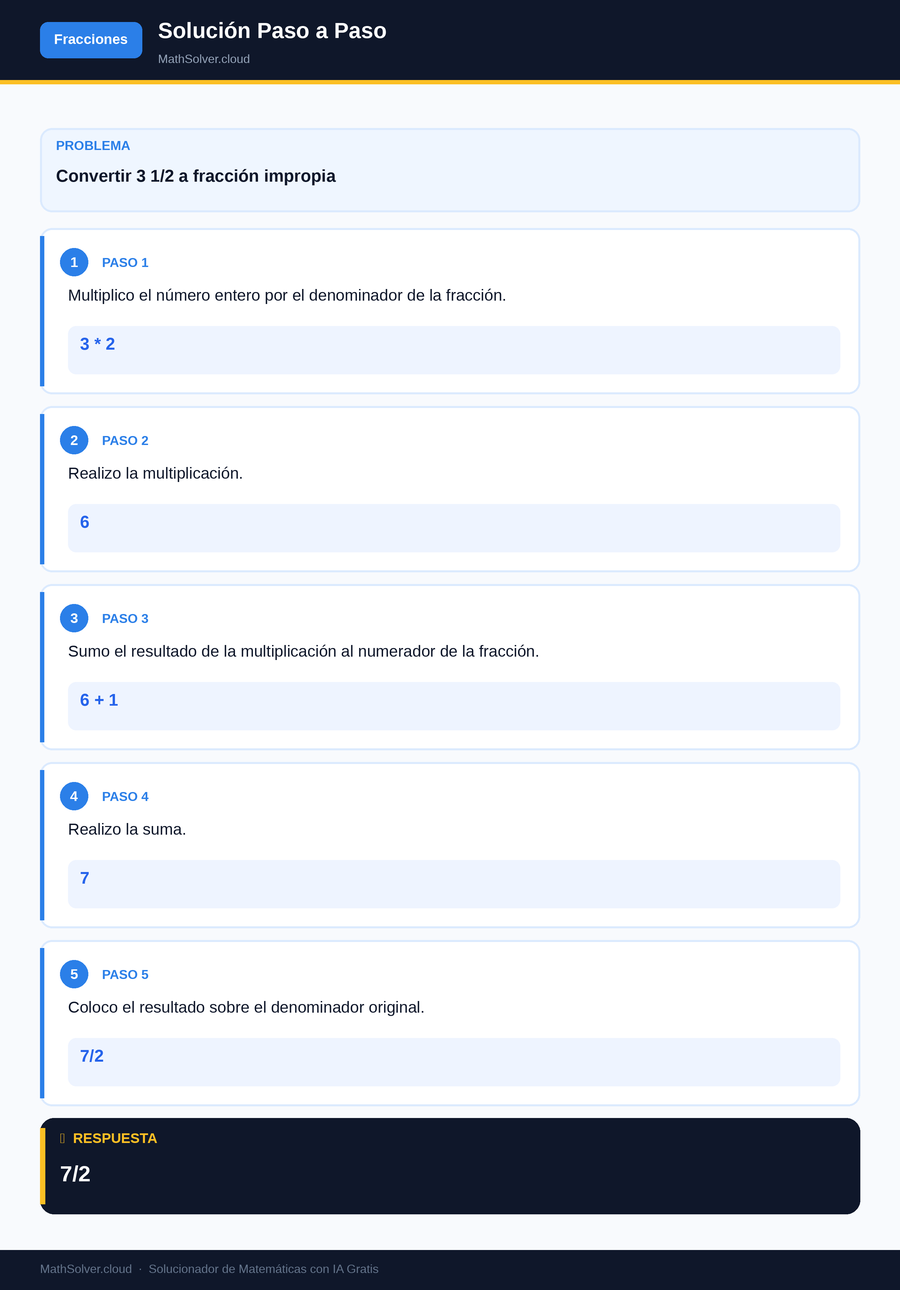 MathSolver resolviendo el ejemplo 1 — Fracciones