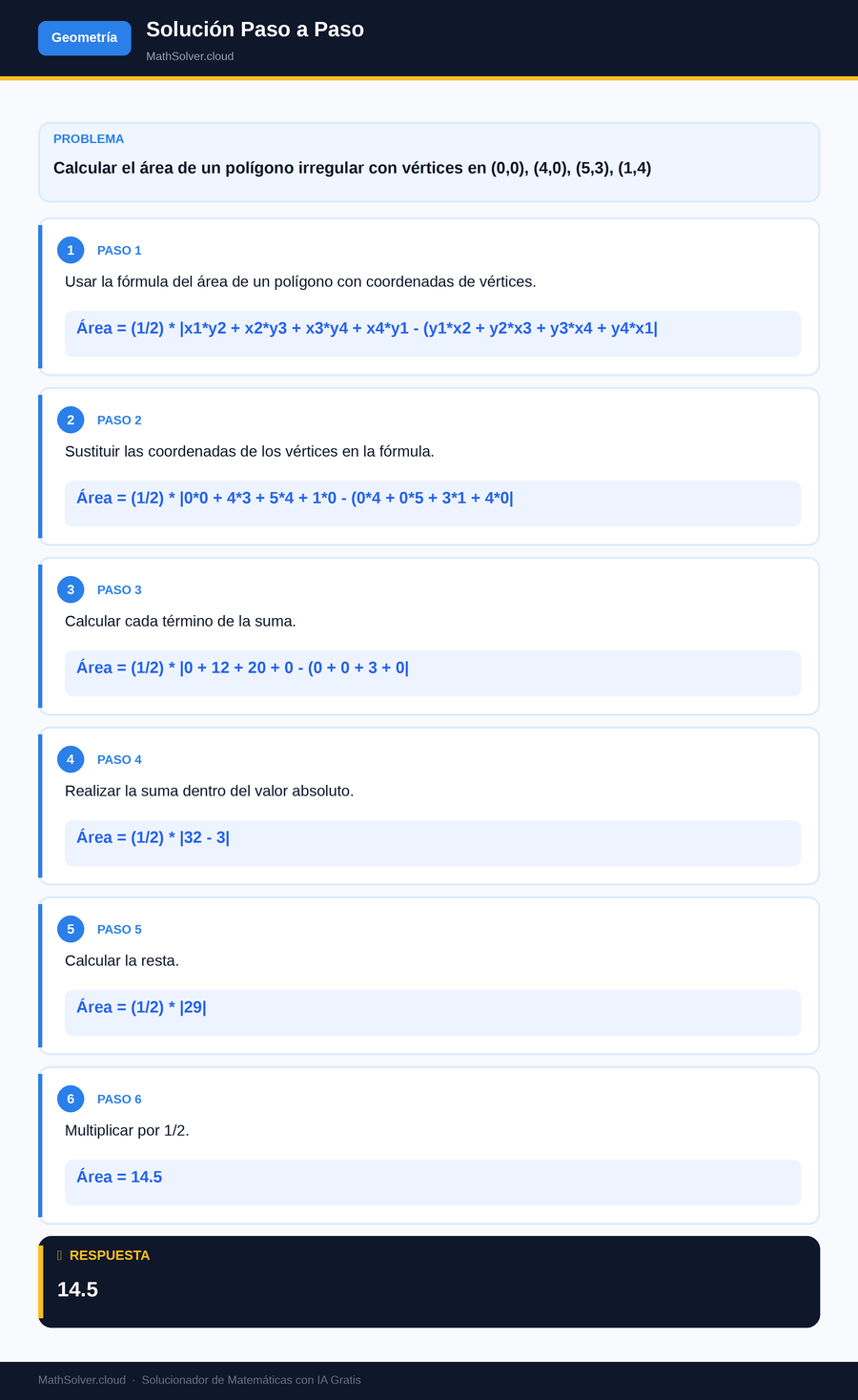 MathSolver resolviendo el ejemplo 1 — Geometría