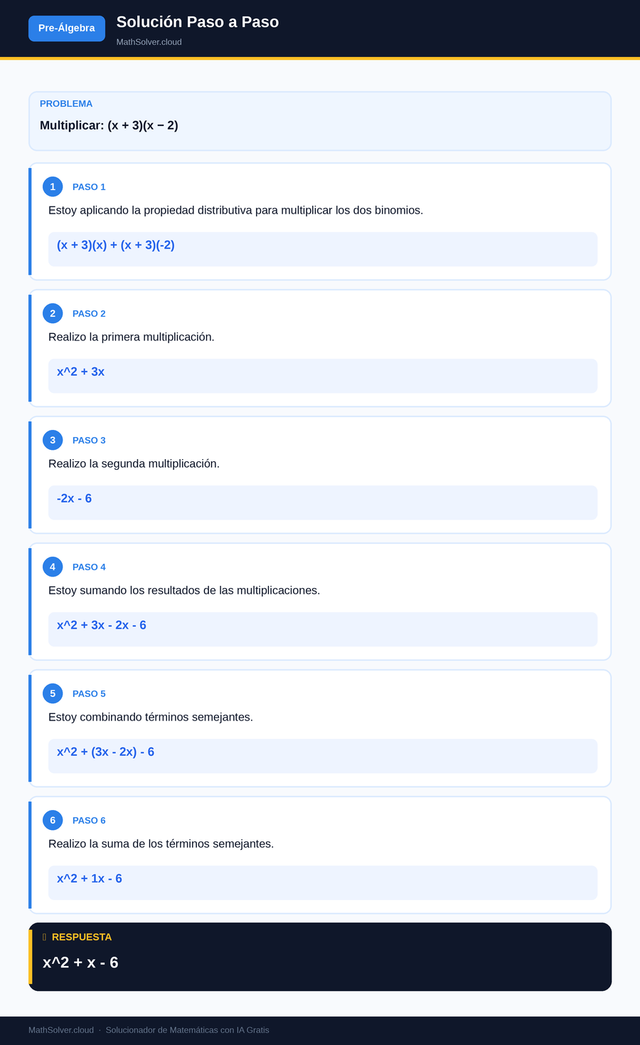 MathSolver resolviendo el ejemplo 1 — Pre-Álgebra