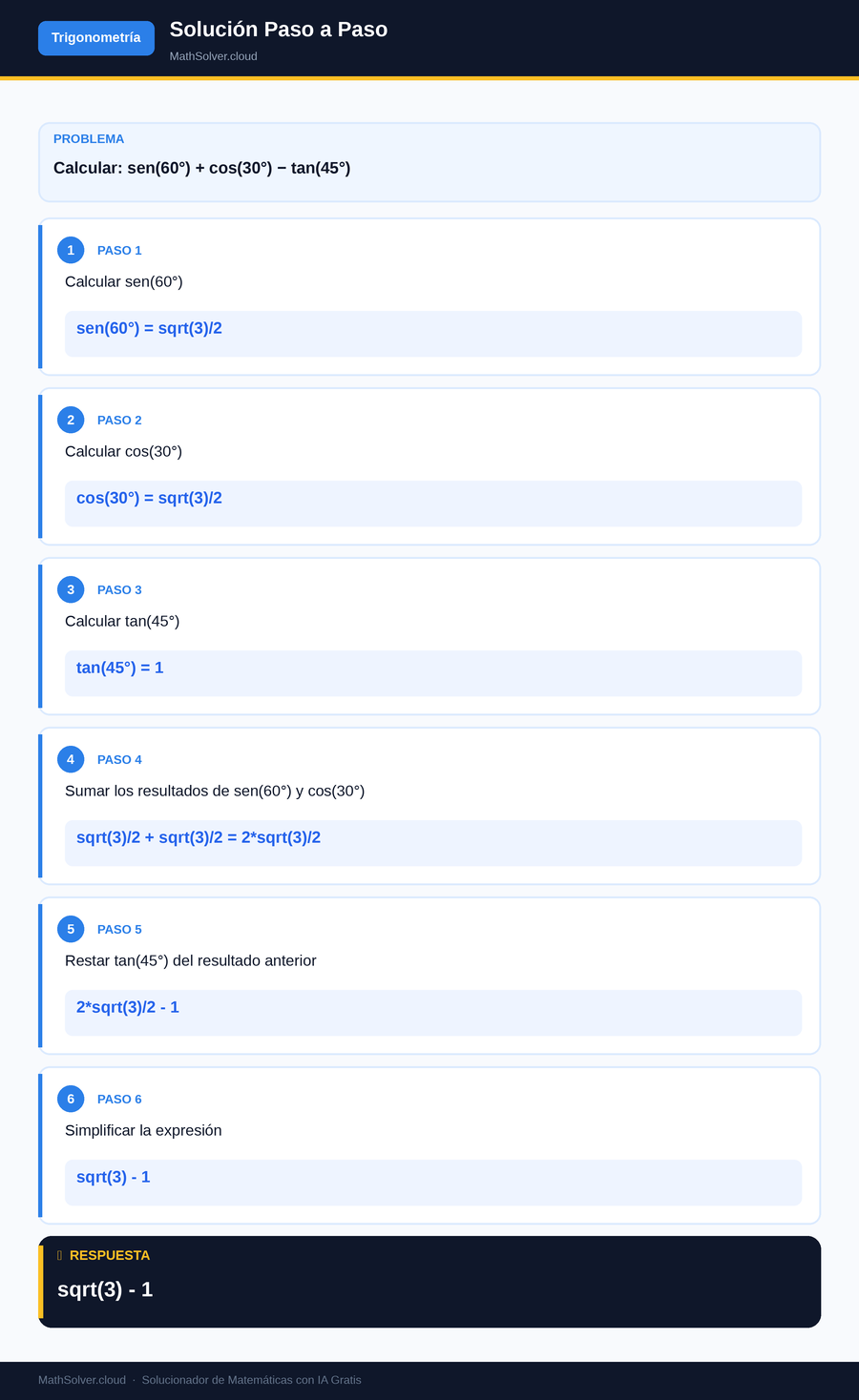 MathSolver resolviendo el ejemplo 2 — Trigonometría