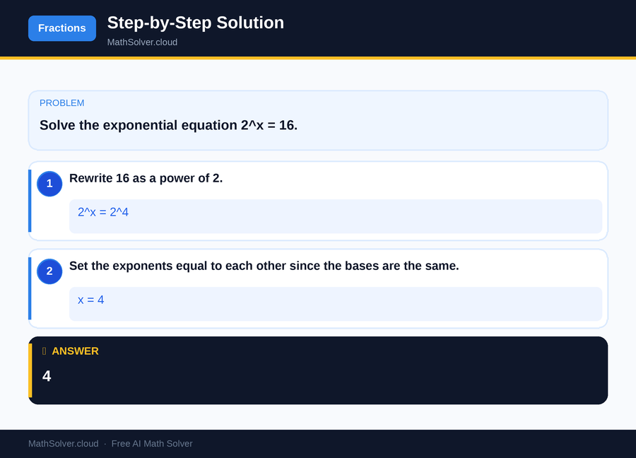 MathSolver solving example 1 — Arithmetic & Fractions