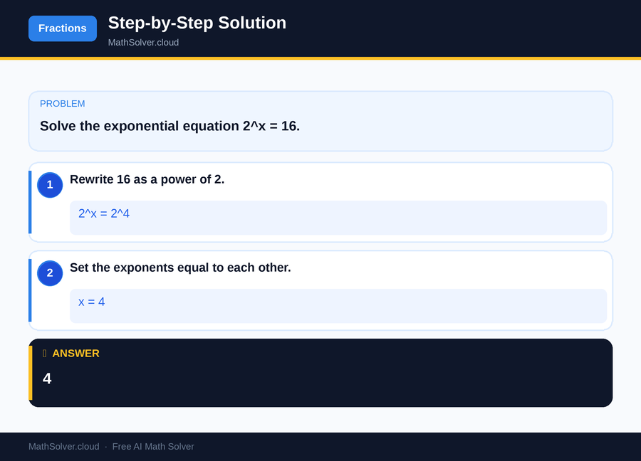 MathSolver solving example 1 — Arithmetic & Fractions