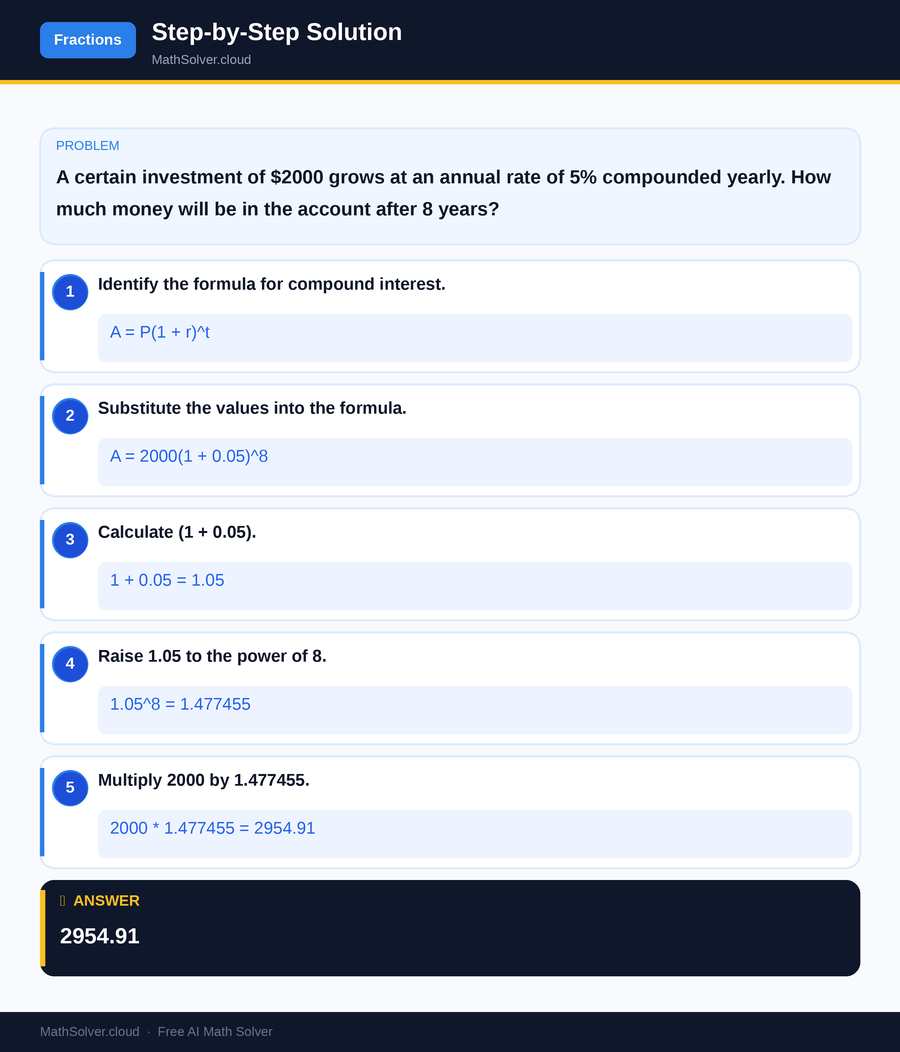 MathSolver solving example 2 — Arithmetic & Fractions