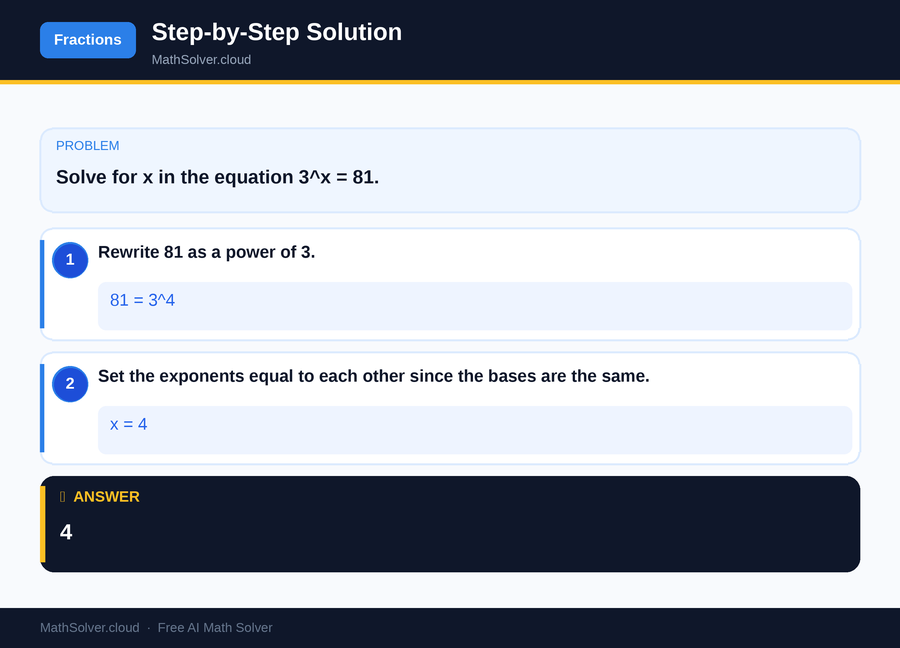 MathSolver solving example 1 — Arithmetic & Fractions