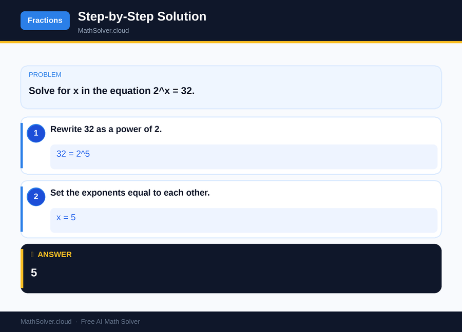 MathSolver solving example 1 — Arithmetic & Fractions