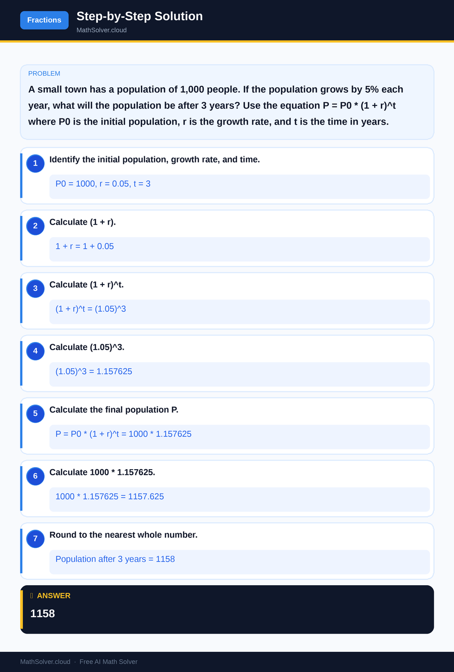 MathSolver solving example 1 — Arithmetic & Fractions