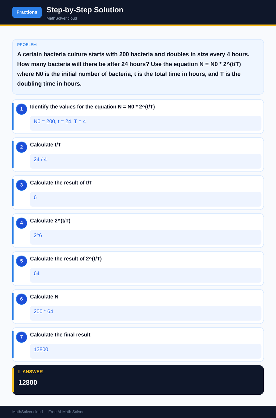 MathSolver solving example 2 — Arithmetic & Fractions