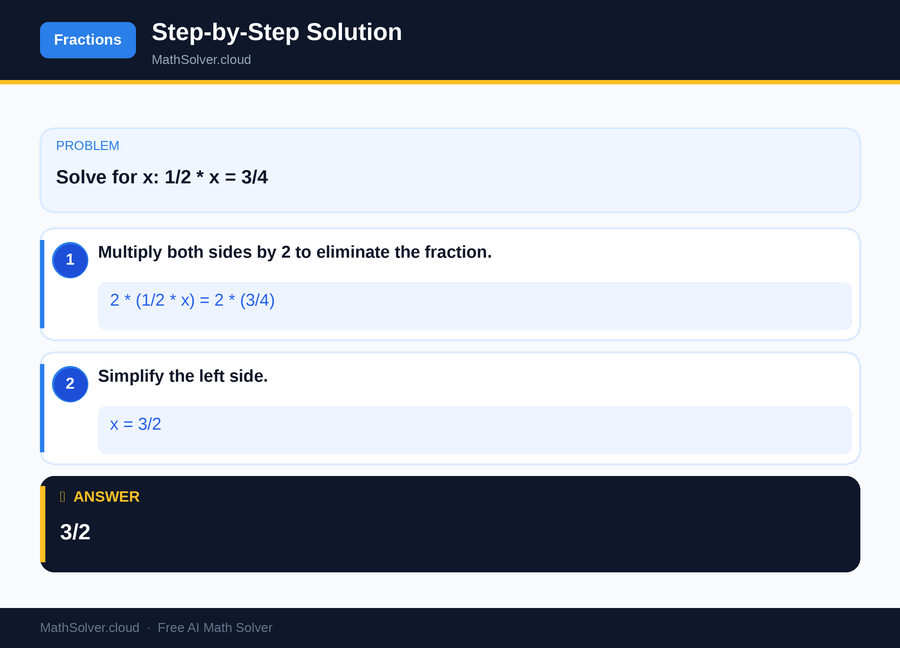 MathSolver solving example 1 — Arithmetic & Fractions