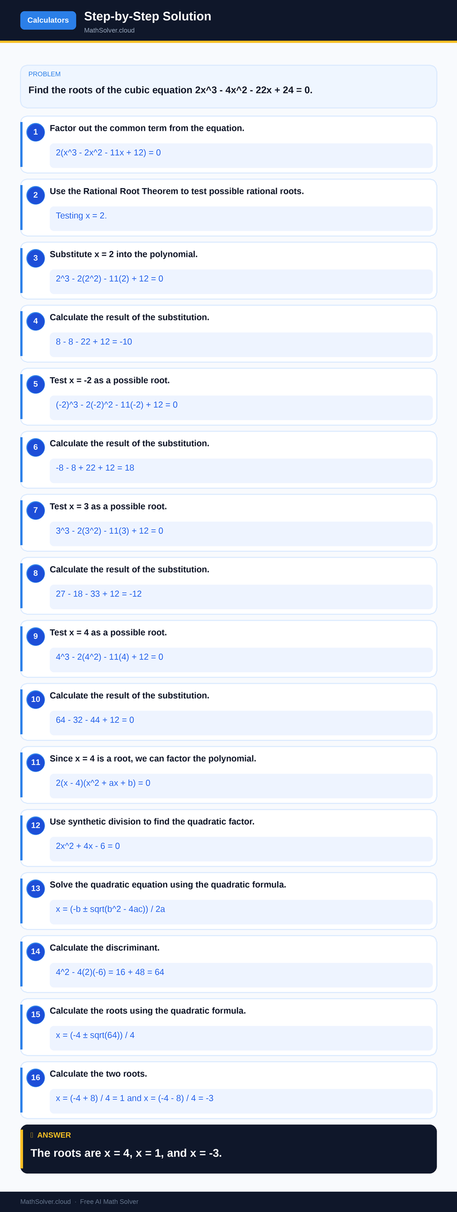 MathSolver solving example 2 — Online Calculators