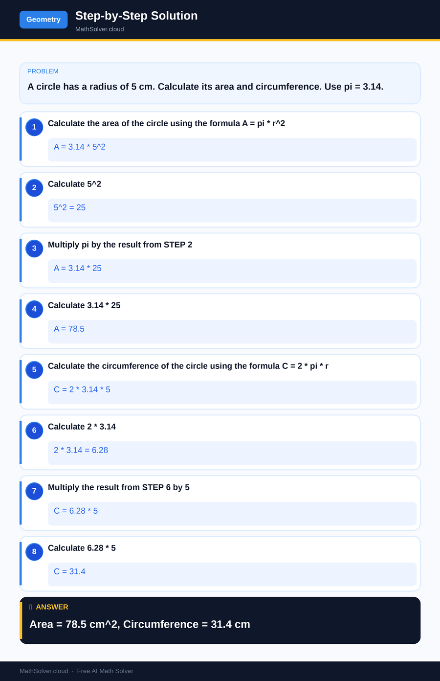 MathSolver solving example 1 — Geometry