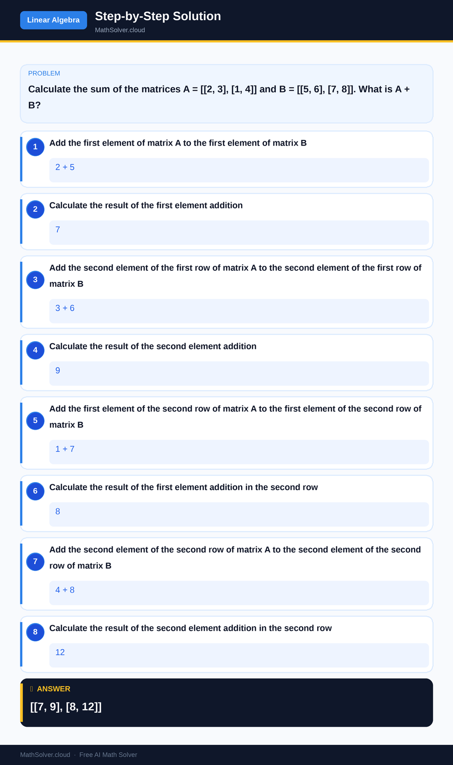 MathSolver solving example 1 — Matrix & Linear Algebra