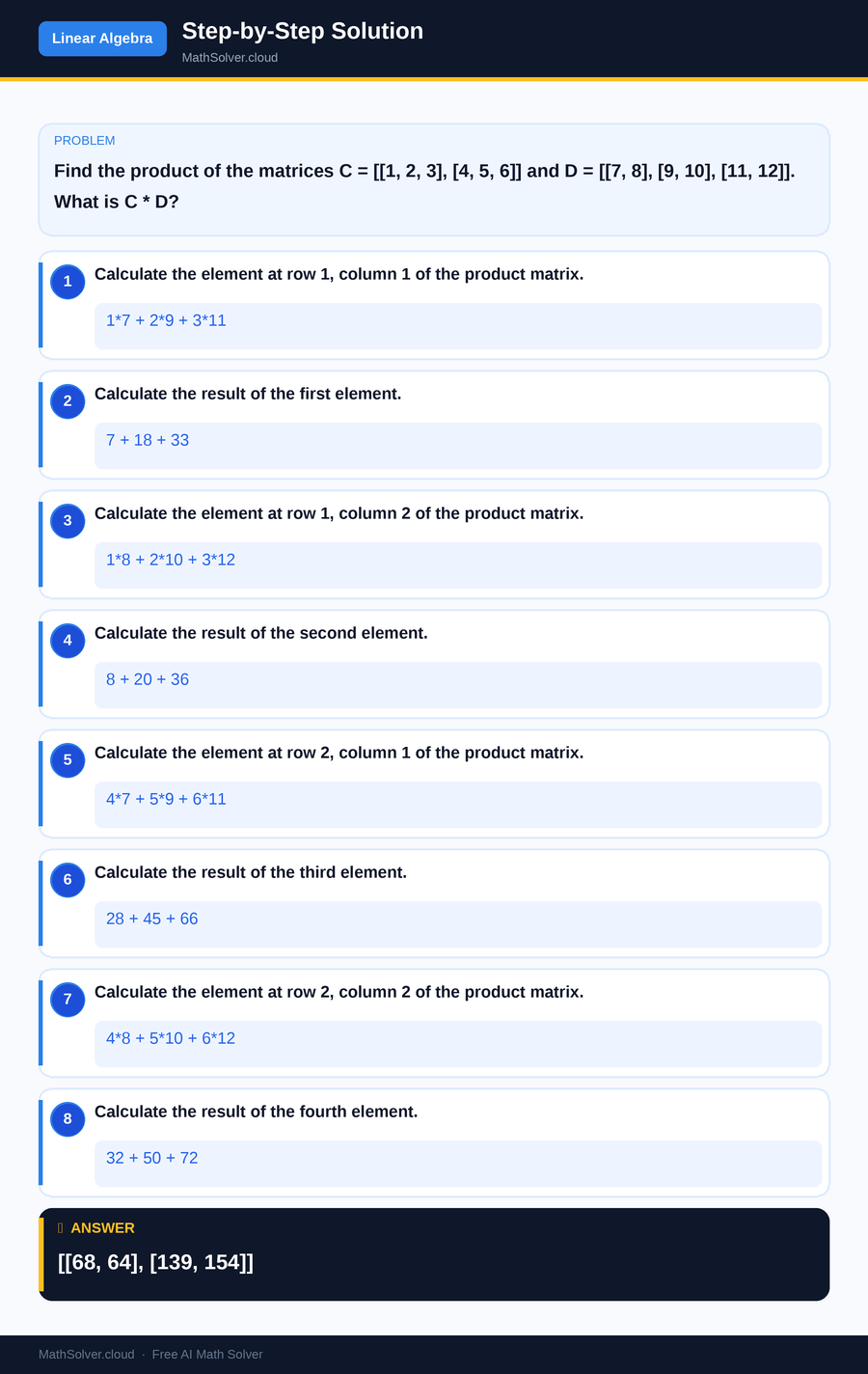 MathSolver solving example 2 — Matrix & Linear Algebra