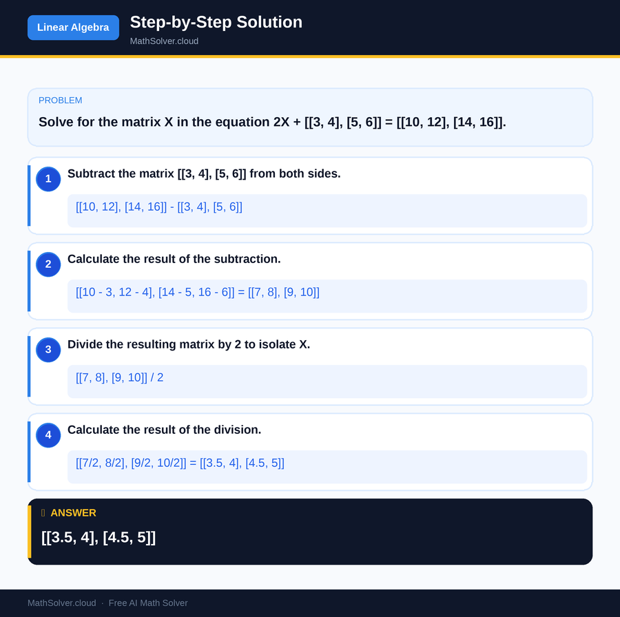 MathSolver solving example 1 — Matrix & Linear Algebra