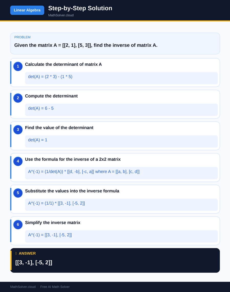 MathSolver solving example 1 — Matrix & Linear Algebra