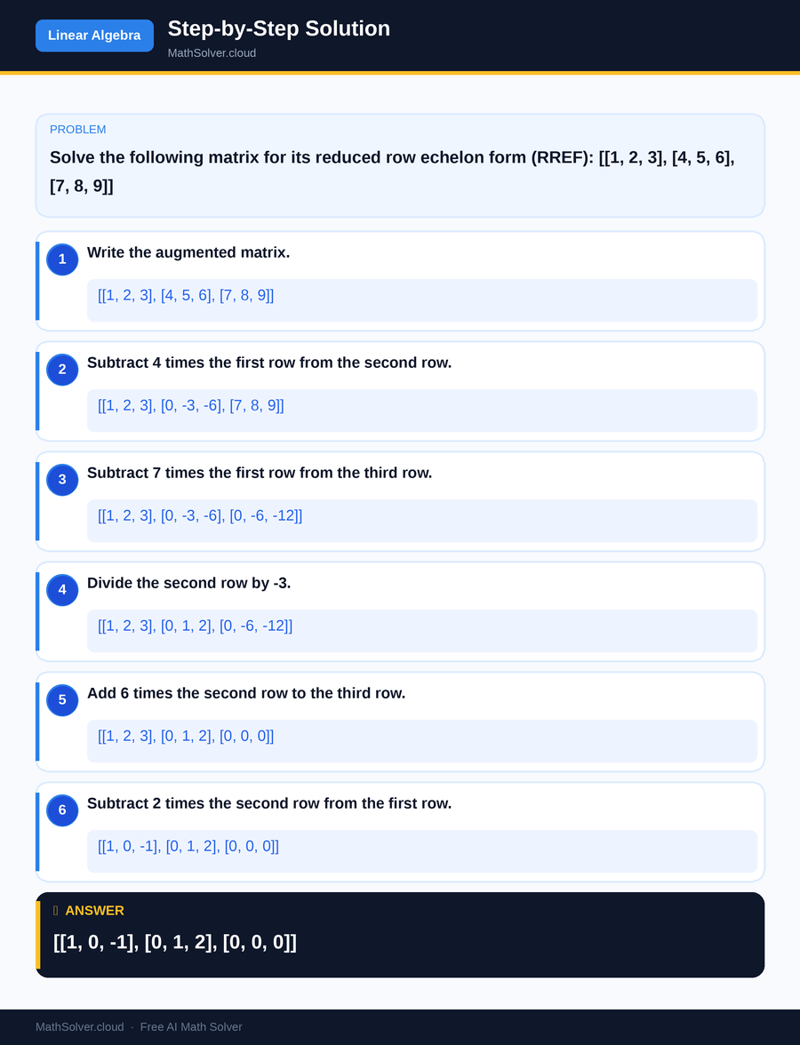 MathSolver solving example 1 — Matrix & Linear Algebra