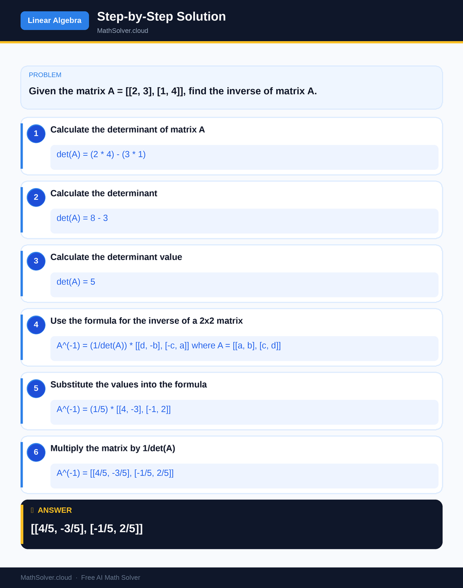 MathSolver solving example 1 — Matrix & Linear Algebra