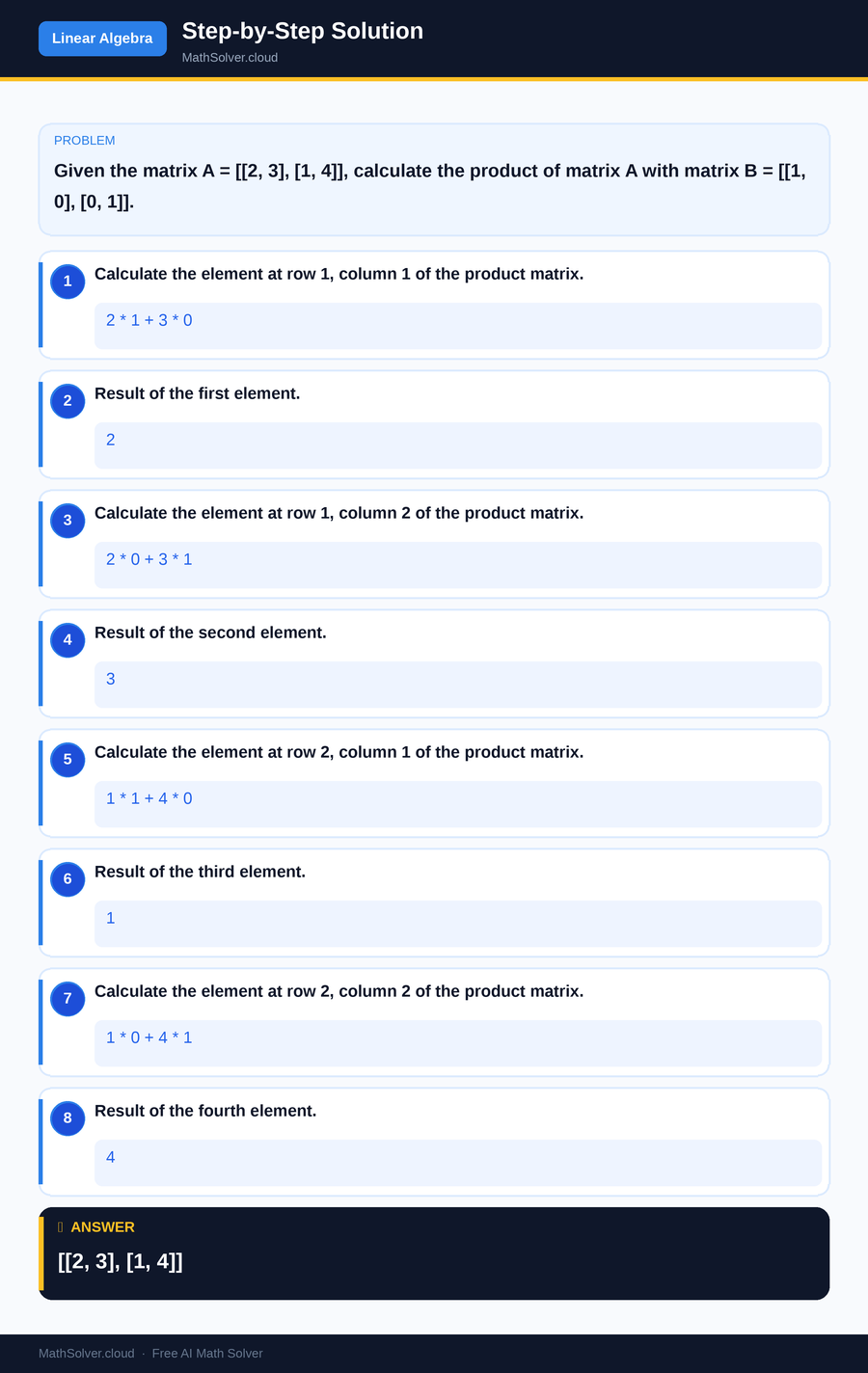 MathSolver solving example 1 — Matrix & Linear Algebra
