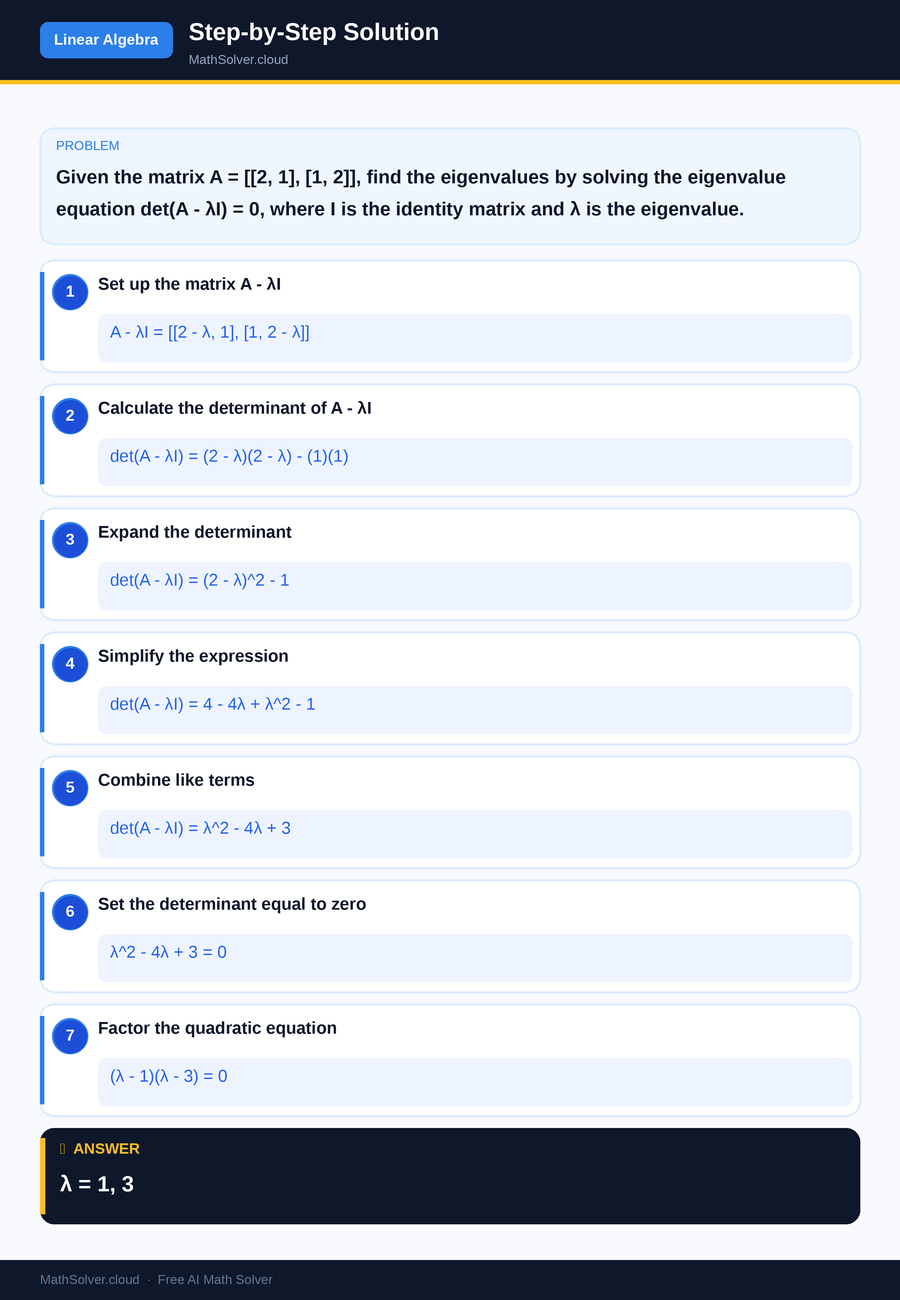 MathSolver solving example 1 — Matrix & Linear Algebra