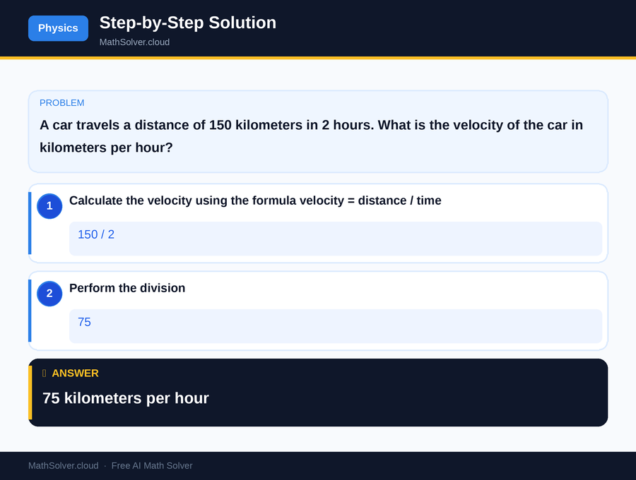 MathSolver solving example 1 — Physics & Formulas