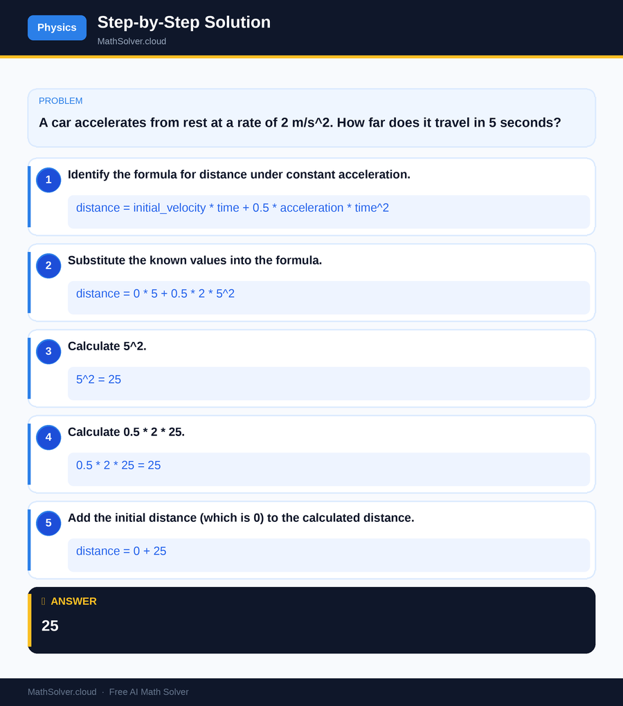 MathSolver solving example 1 — Physics & Formulas