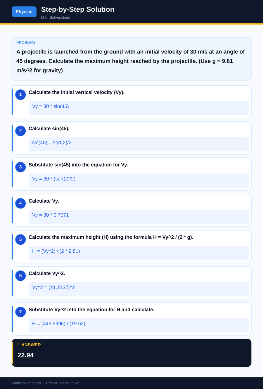 MathSolver solving example 2 — Physics & Formulas