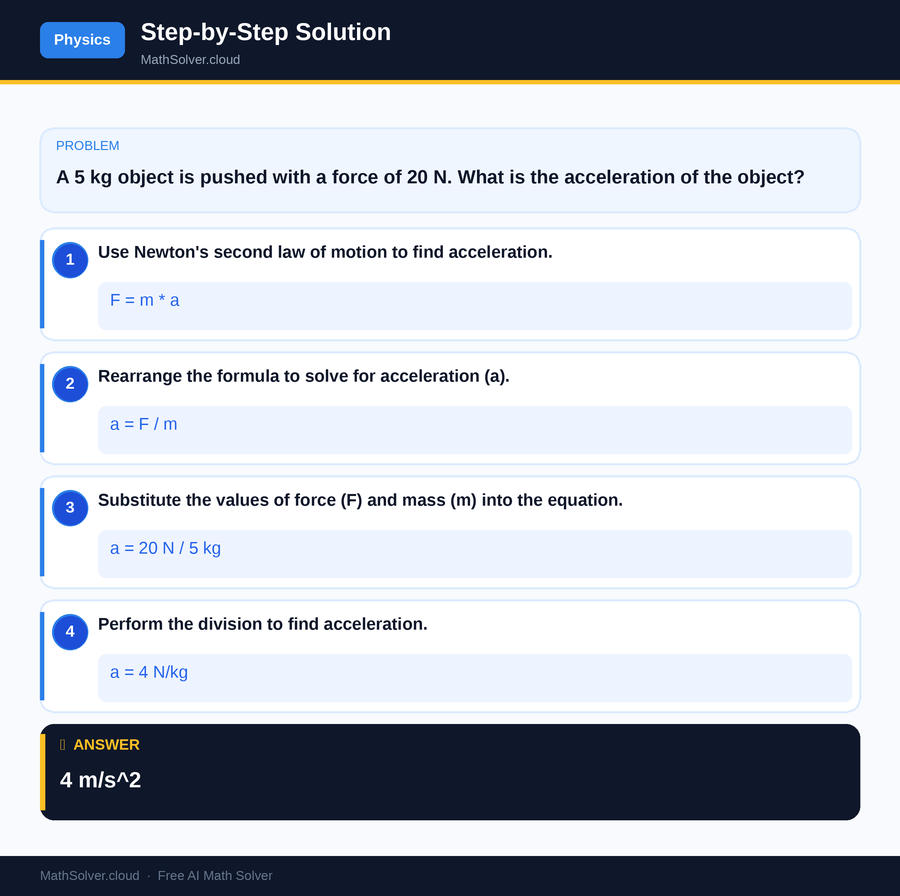 MathSolver solving example 1 — Physics & Formulas