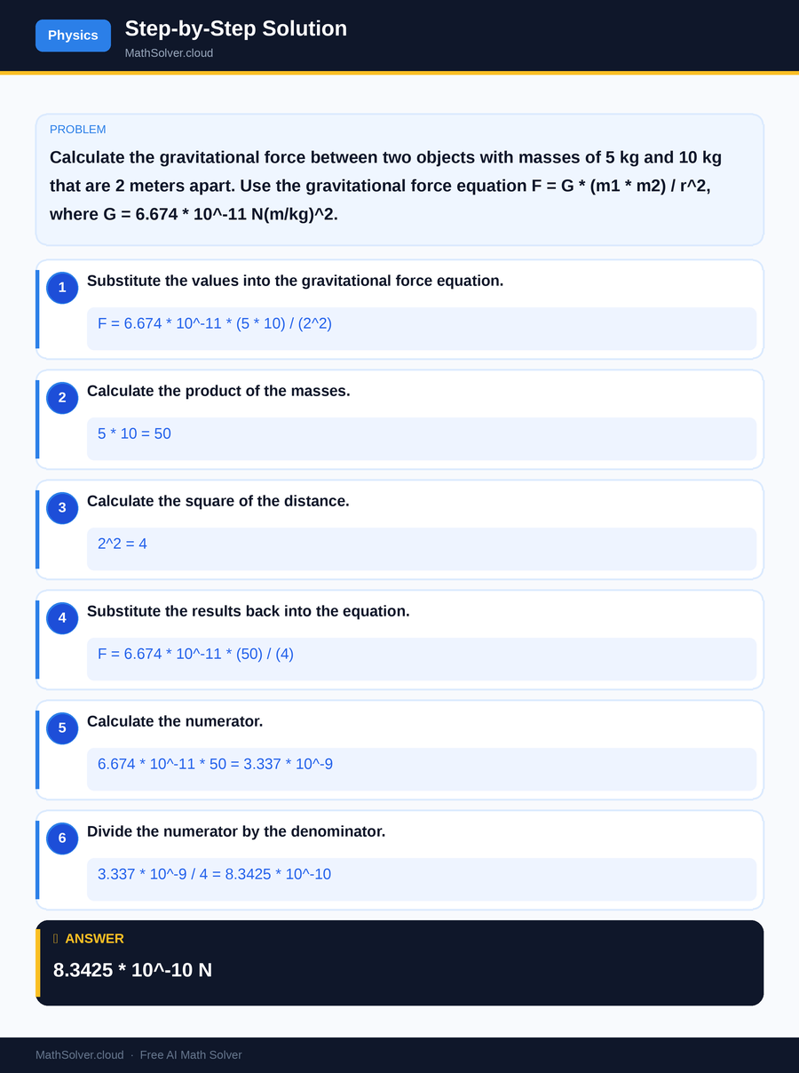 MathSolver solving example 1 — Physics & Formulas