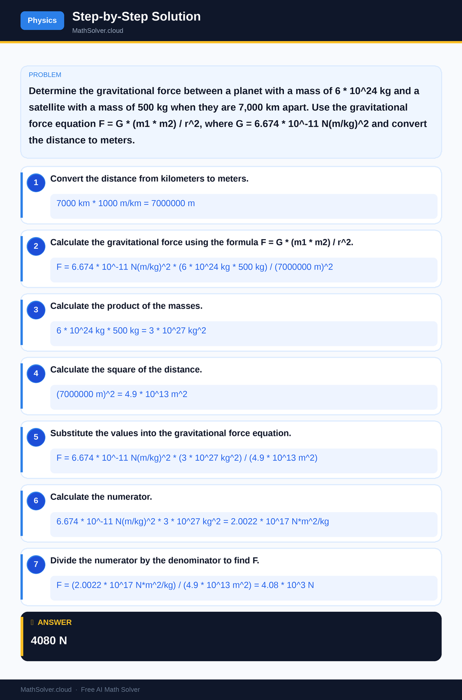MathSolver solving example 2 — Physics & Formulas