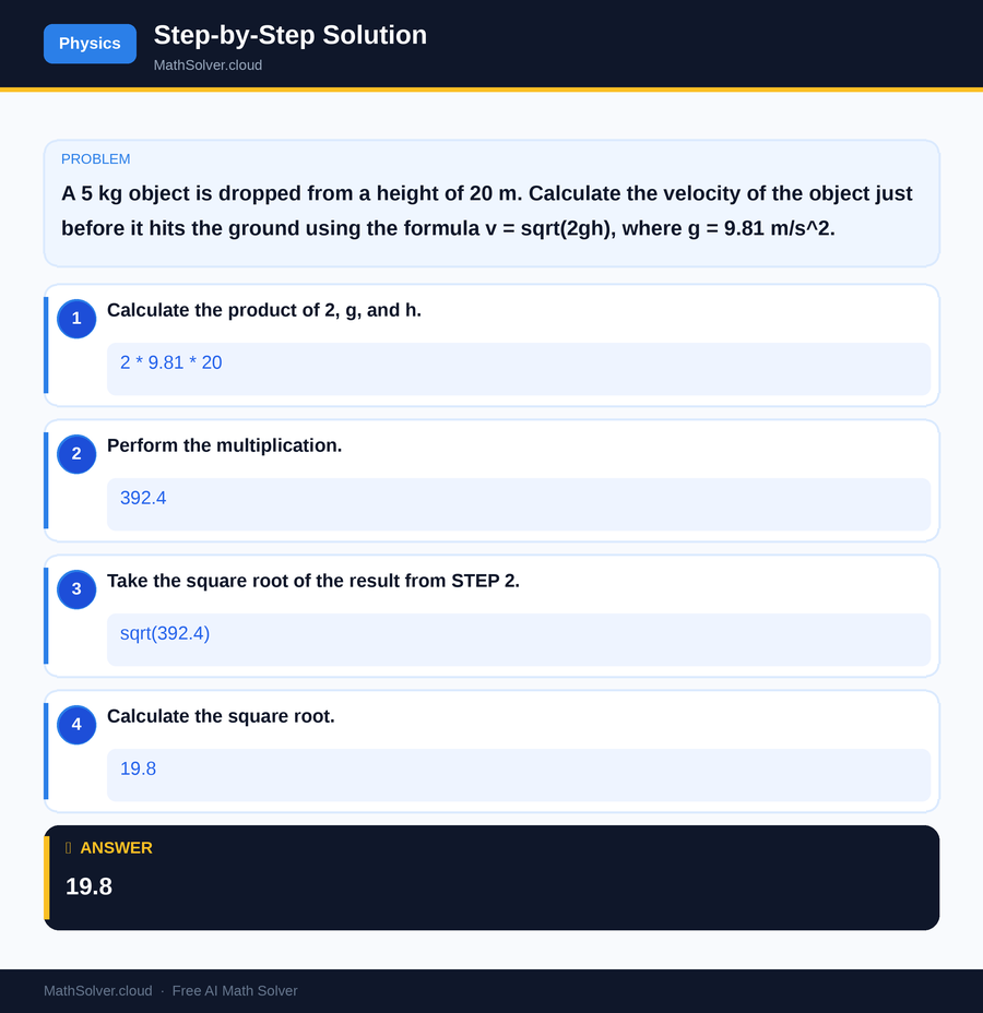 MathSolver solving example 1 — Physics & Formulas