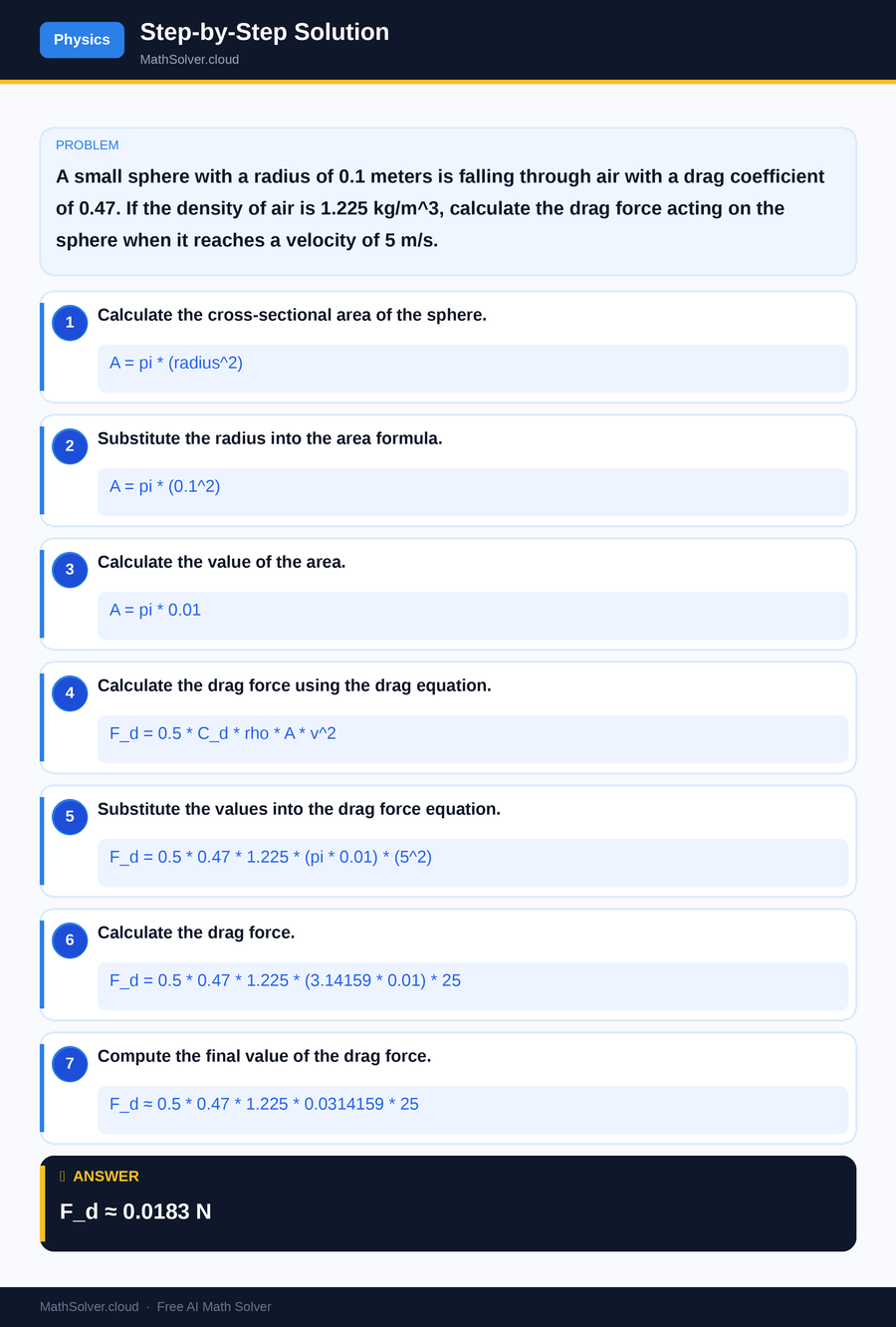 MathSolver solving example 1 — Physics & Formulas