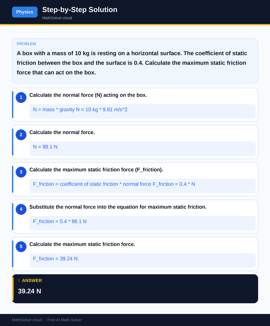 MathSolver solving example 1 — Physics & Formulas
