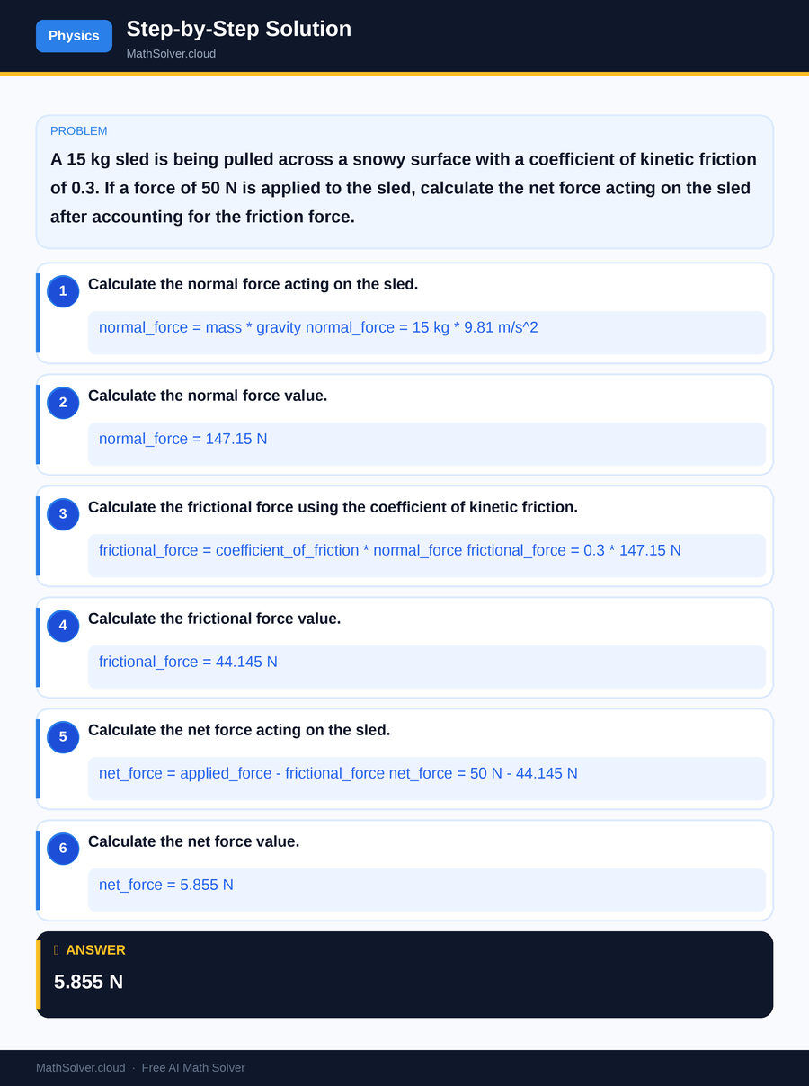 MathSolver solving example 2 — Physics & Formulas