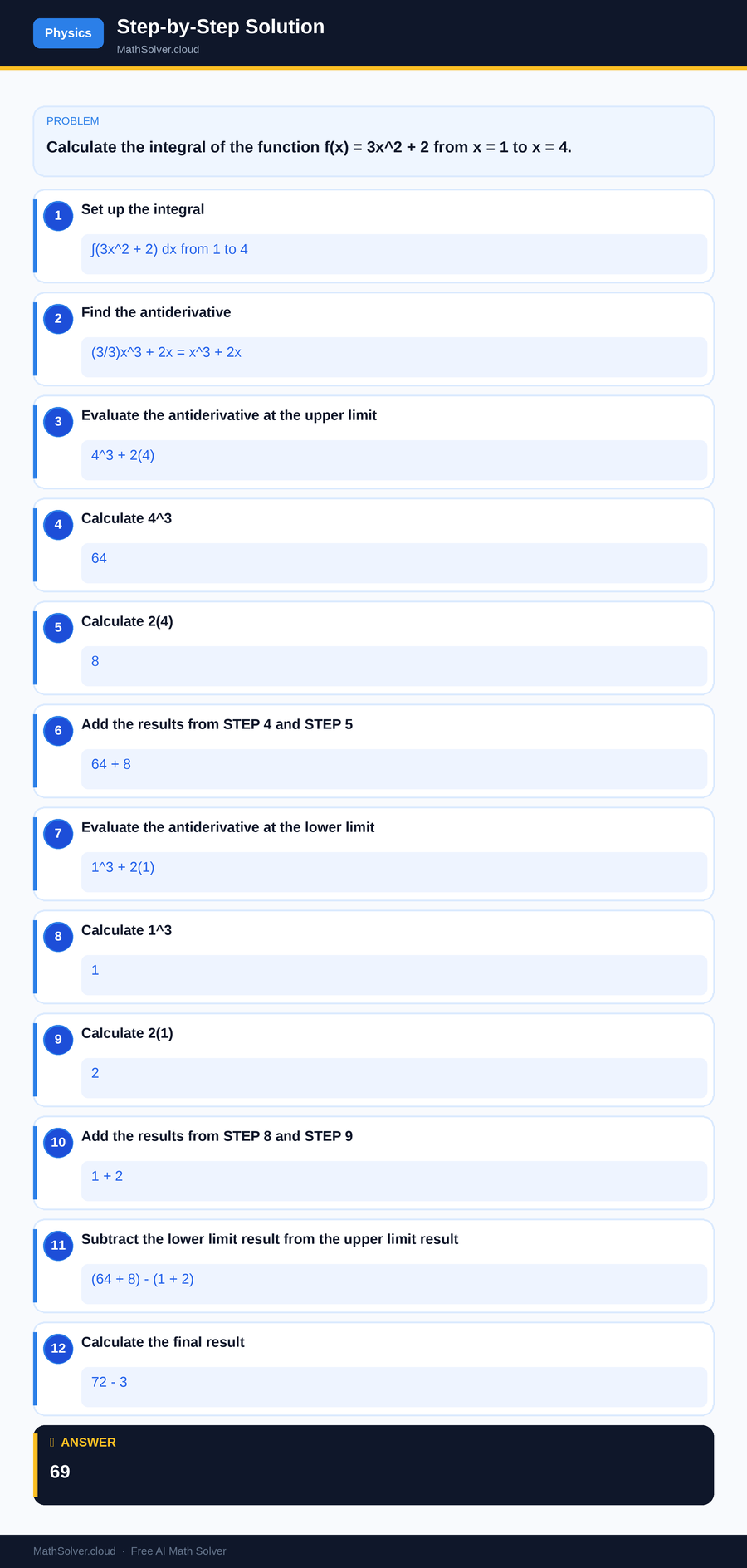 MathSolver solving example 1 — Physics & Formulas