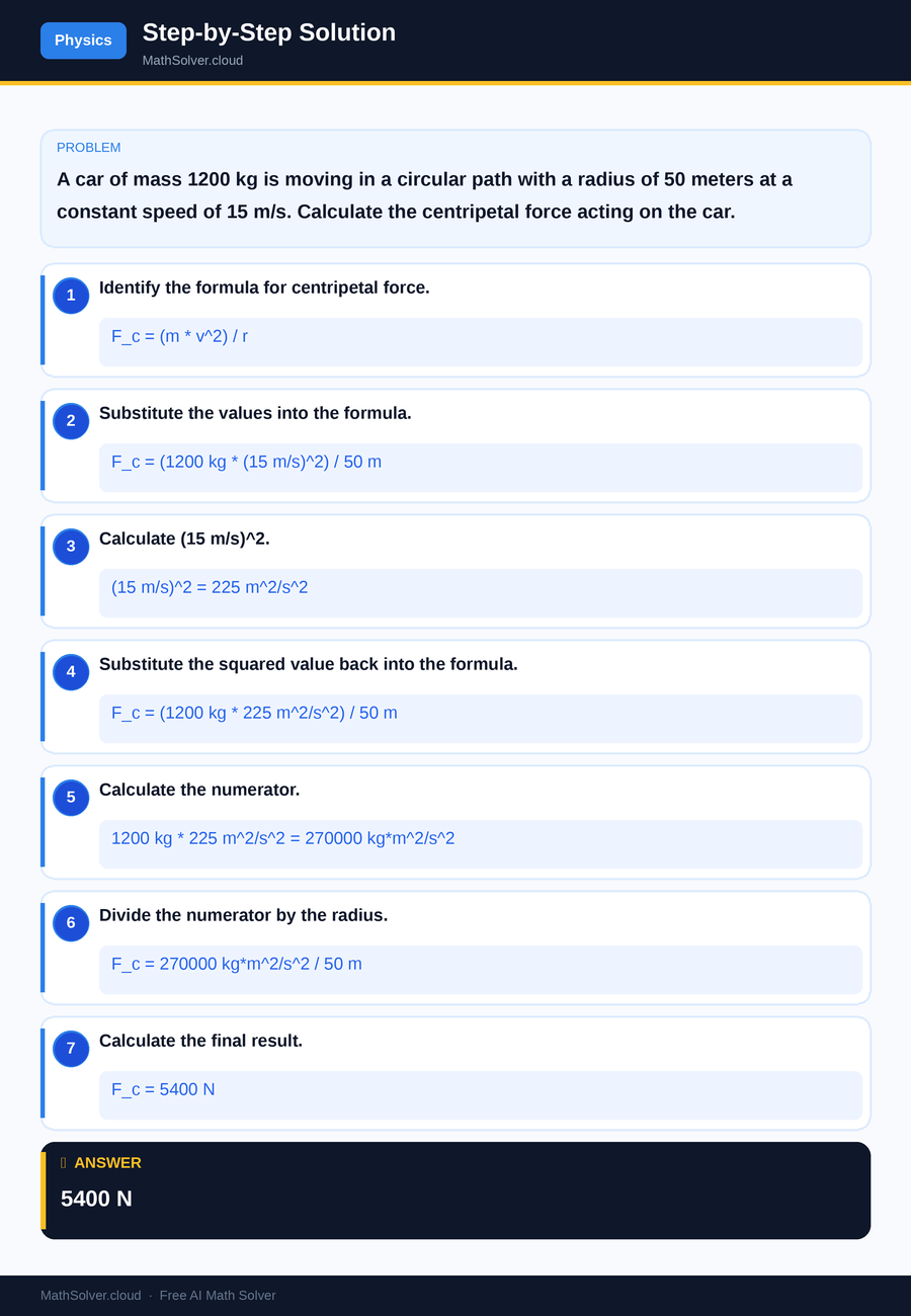 MathSolver solving example 1 — Physics & Formulas