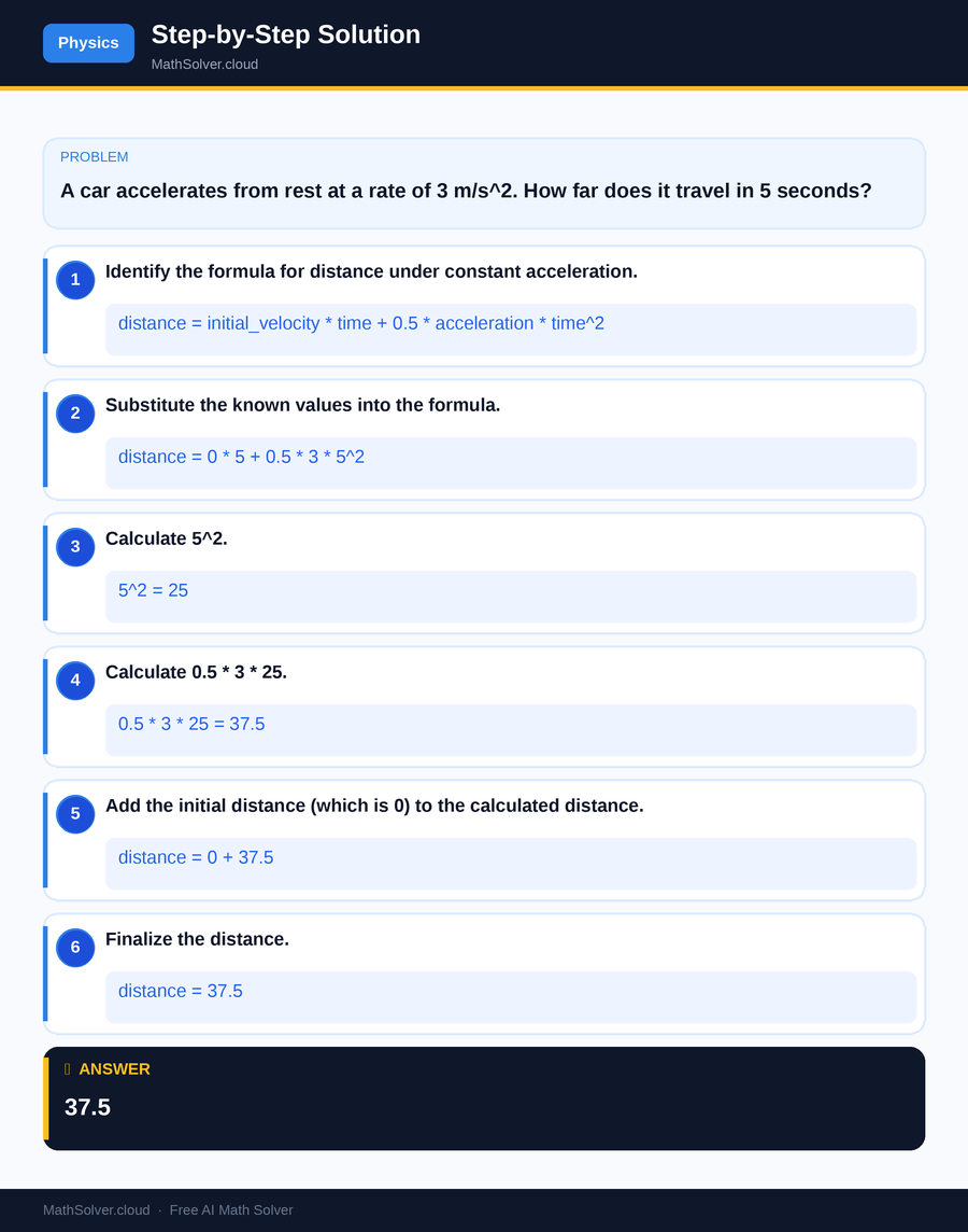MathSolver solving example 1 — Physics & Formulas