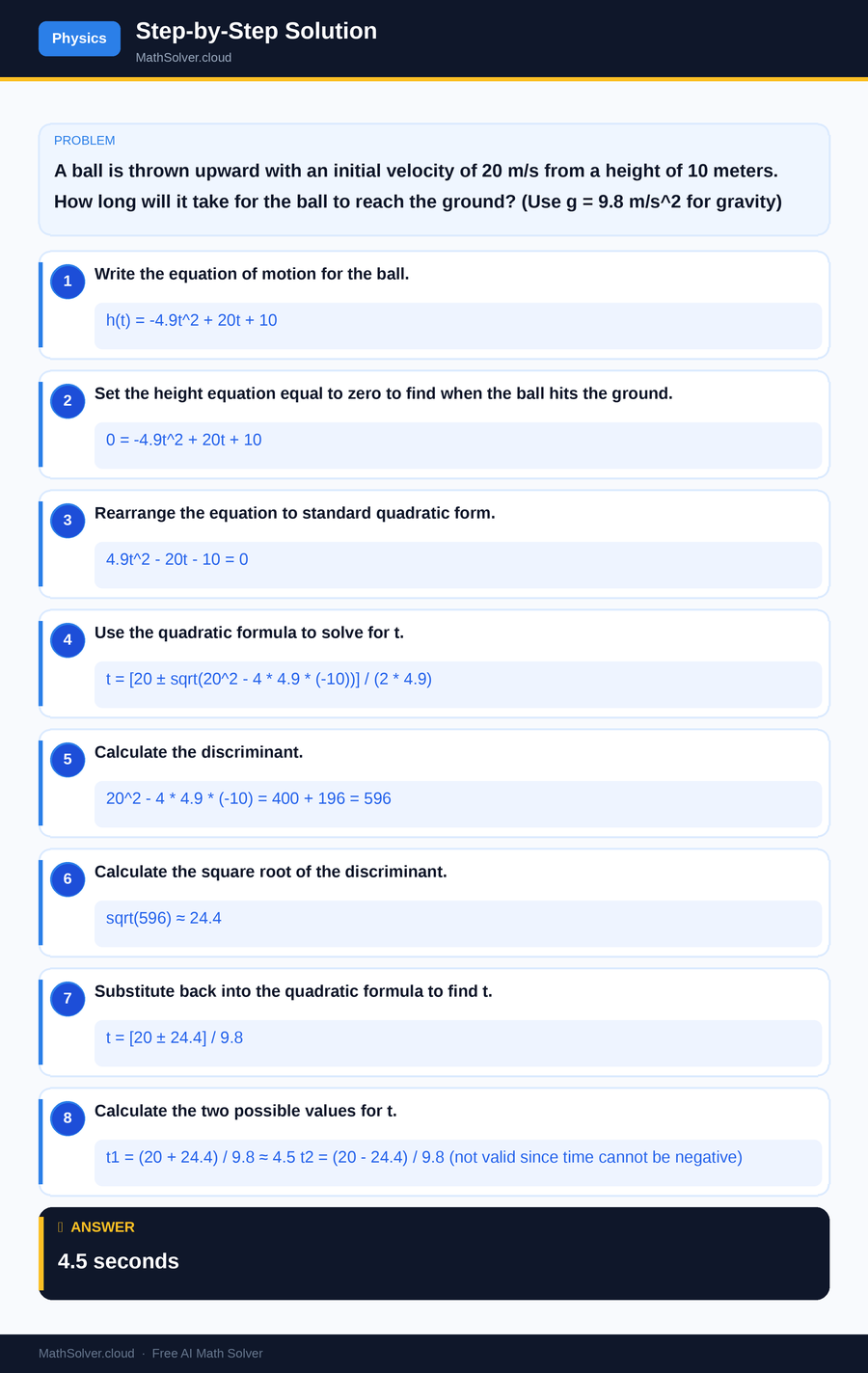 MathSolver solving example 2 — Physics & Formulas