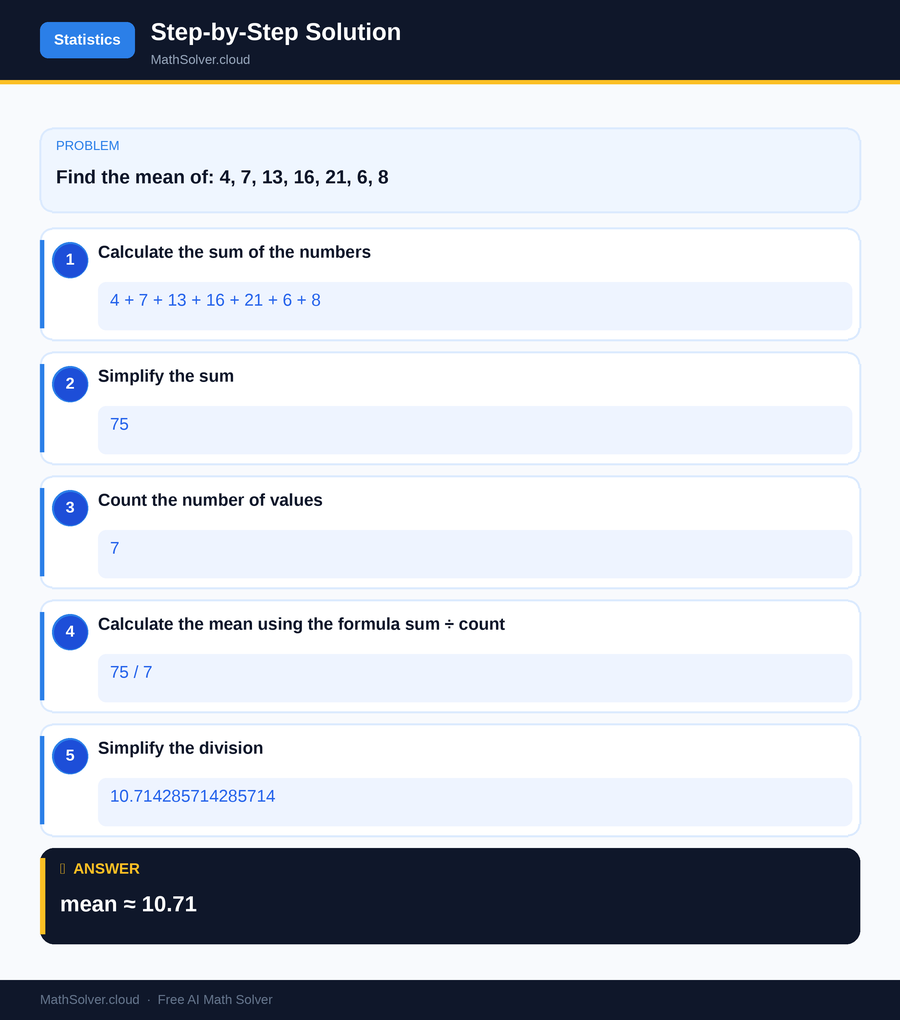 MathSolver solving example 1 — Statistics & Probability