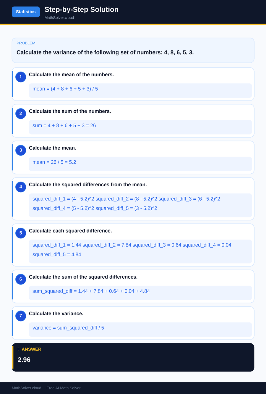 MathSolver solving example 1 — Statistics & Probability