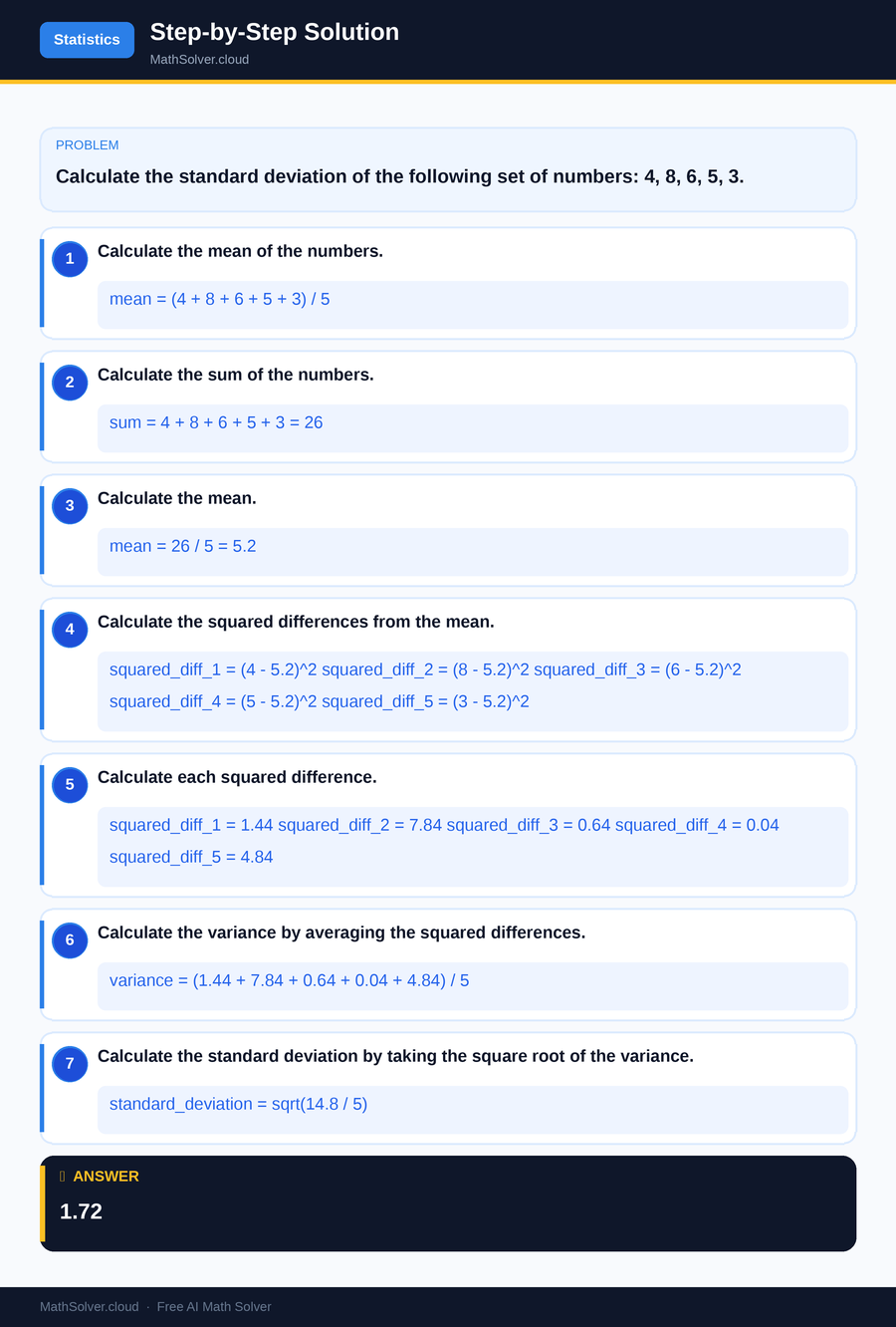 MathSolver solving example 1 — Statistics & Probability