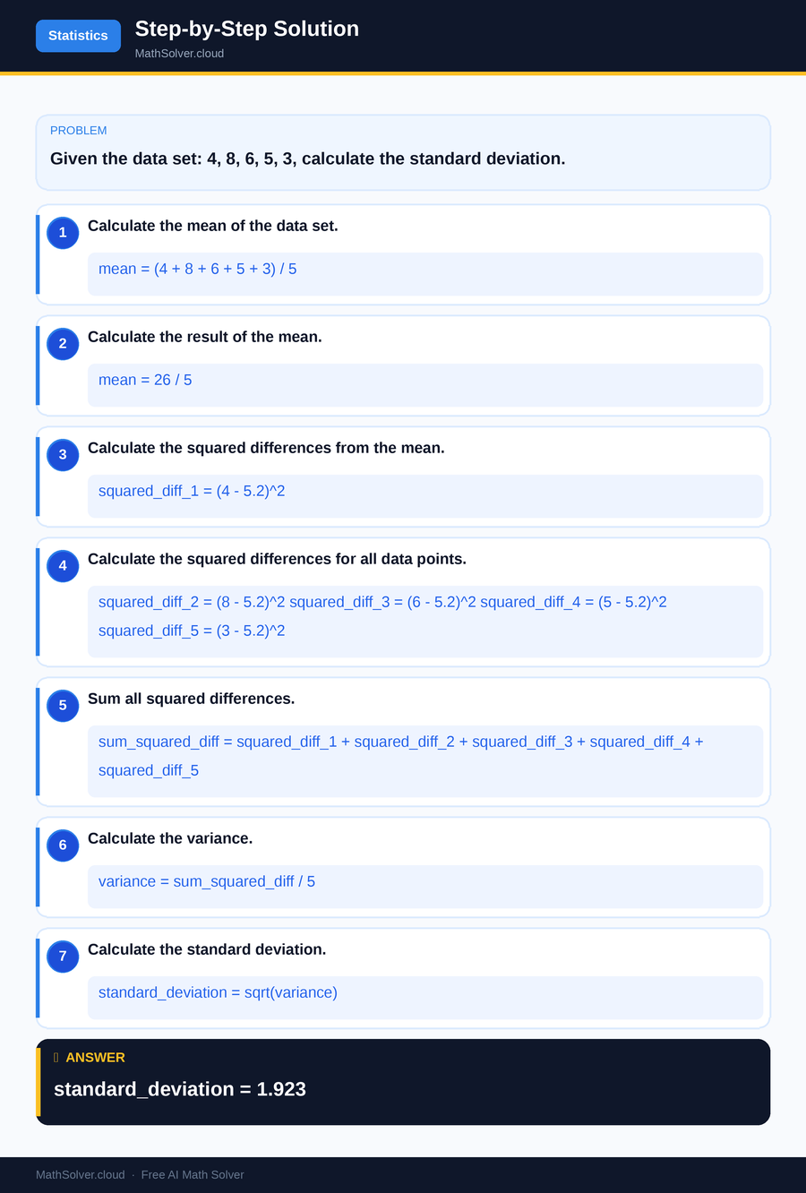 MathSolver solving example 1 — Statistics & Probability