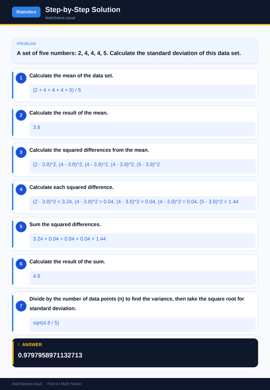 MathSolver solving example 1 — Statistics & Probability