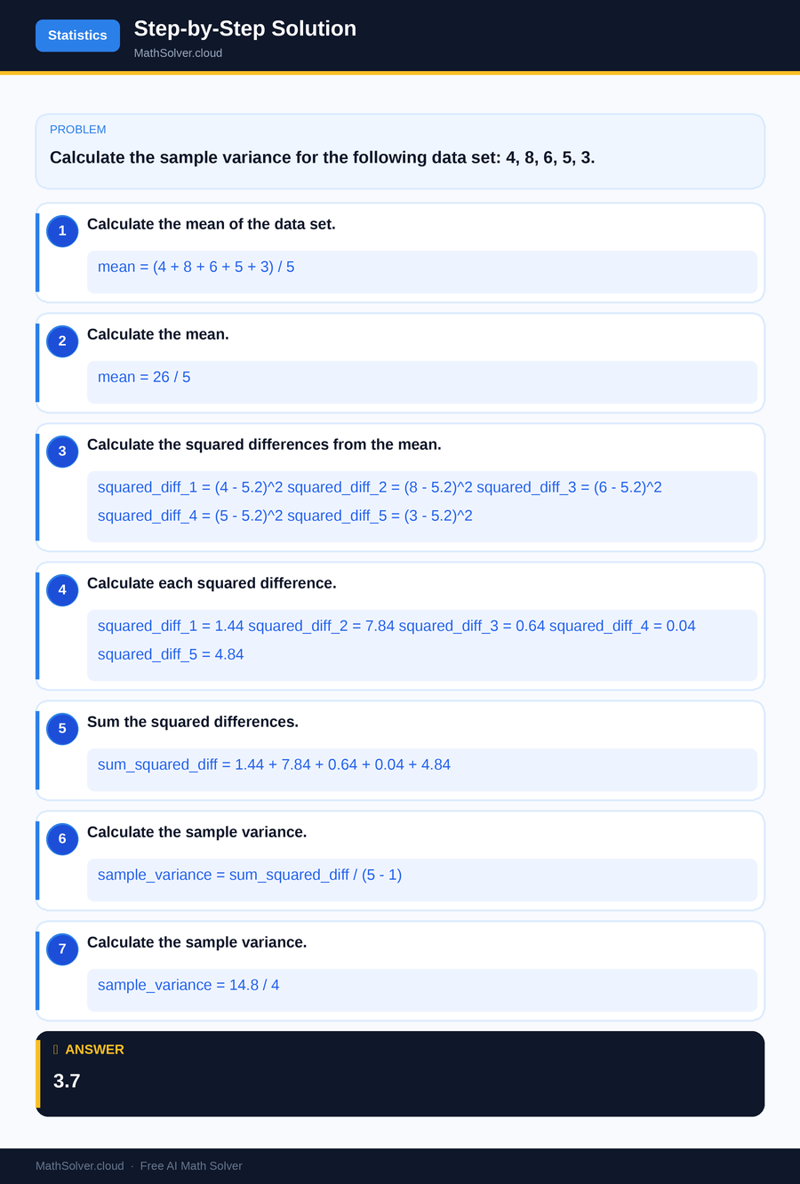 MathSolver solving example 1 — Statistics & Probability